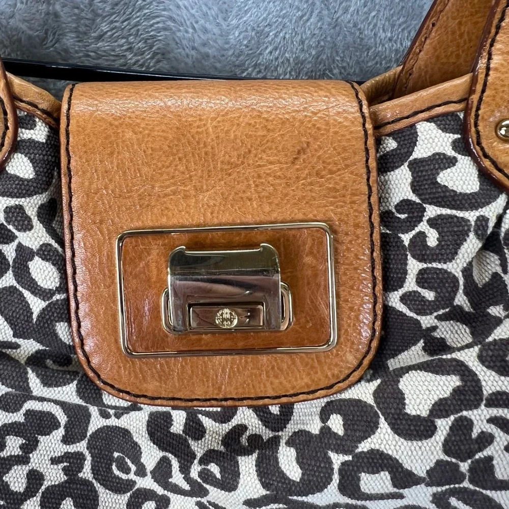 Antonio Melani Leopard Print Canvas‎ Leather Trim Satchel Mob Wife Indie Sleaze